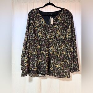 Lane Bryant Black Floral Blouse